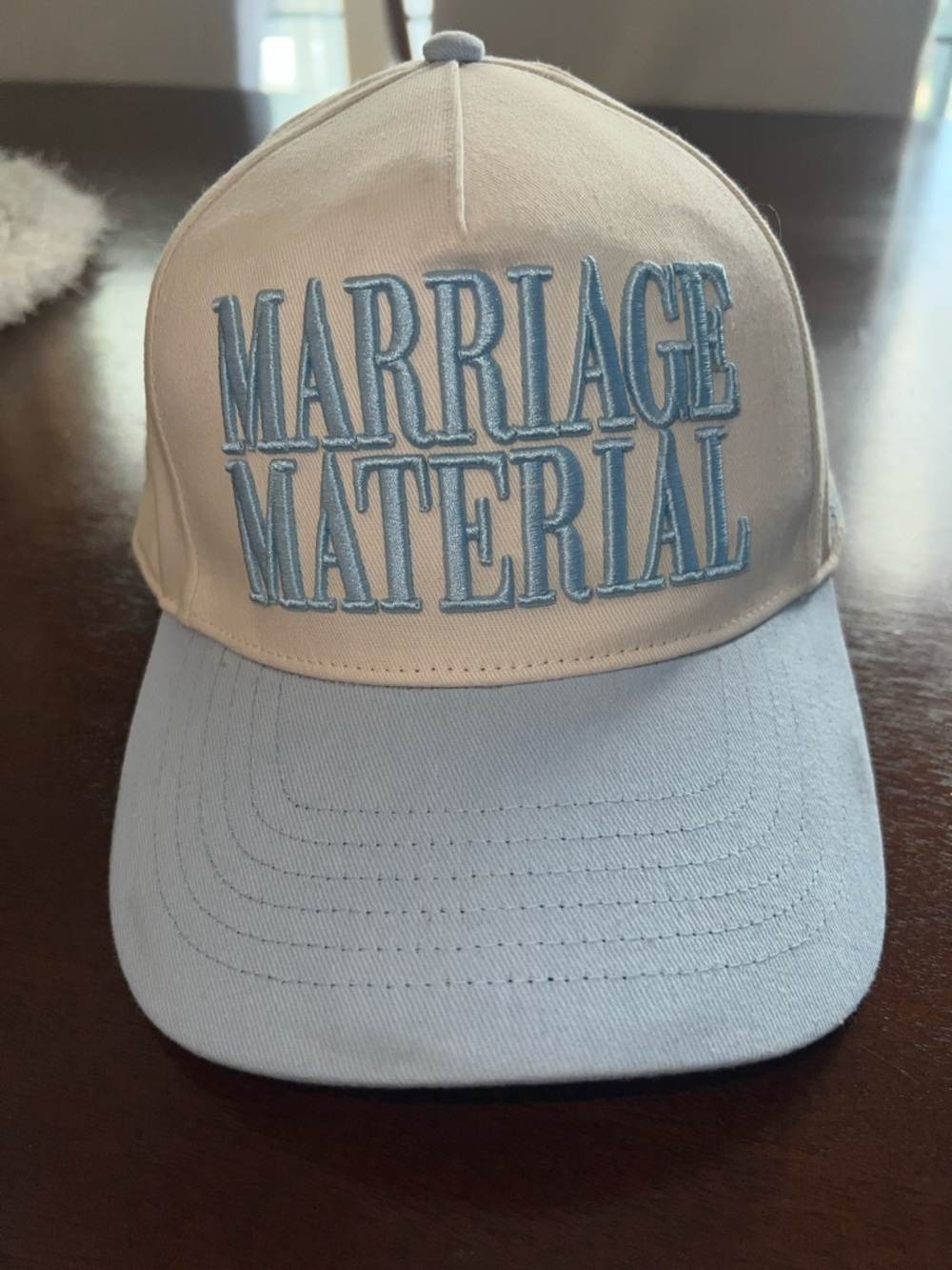 Anthropologie 'Marriage Material' Two-Tone Baseball Cap in Cream and Light Blue